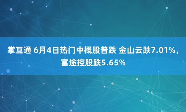 掌互通 6月4日热门中概股普跌 金山云跌7.01%，富途控股跌5.65%